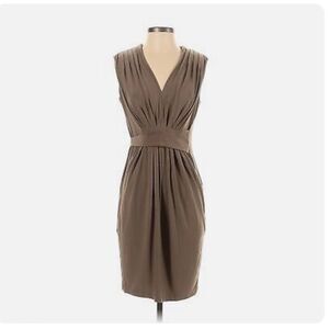 Komarov Sleeveless Faux Wrap Dress in Brown petite medium